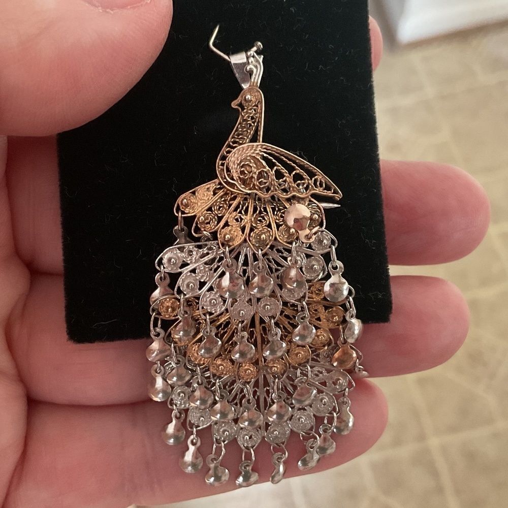 STERLING silver 925/Gold plated Peacock pendant/pin - Picture 3 of 14